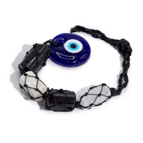 Colgante de Piedra - Turmalina negra y selenita pulidas - Ojo turco