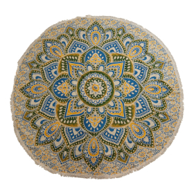 Mandala Grande Redondo en Algodón – Amarillo y Azul