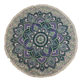 Mandala Pequeño Redondo en Algodón – Verde Azulado y Azul