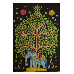 Arte de Pared de Algodón – Elefante y Árbol de la Vida