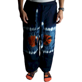 Pantalones Estilo japonés - Talla M- Azul , verde azulado/naranja