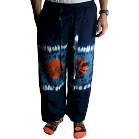 Pantalones Estilo japonés - Talla L- Azul, verde azulado/naranja