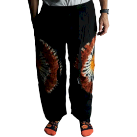 Pantalones Estilo japonés - Talla L- Chocolate negro/Naranja
