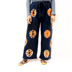 Pantalones estilo japonés – Talla L – Azul, Naranja