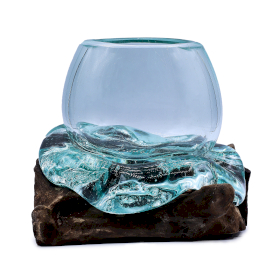 Mini Pecera - 20 cm - Vidrio fundido sobre Madera