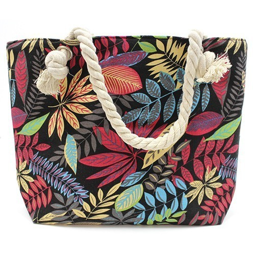 Bolso shopper con asa de cuerda - flores rojas y azules - AW Artisan